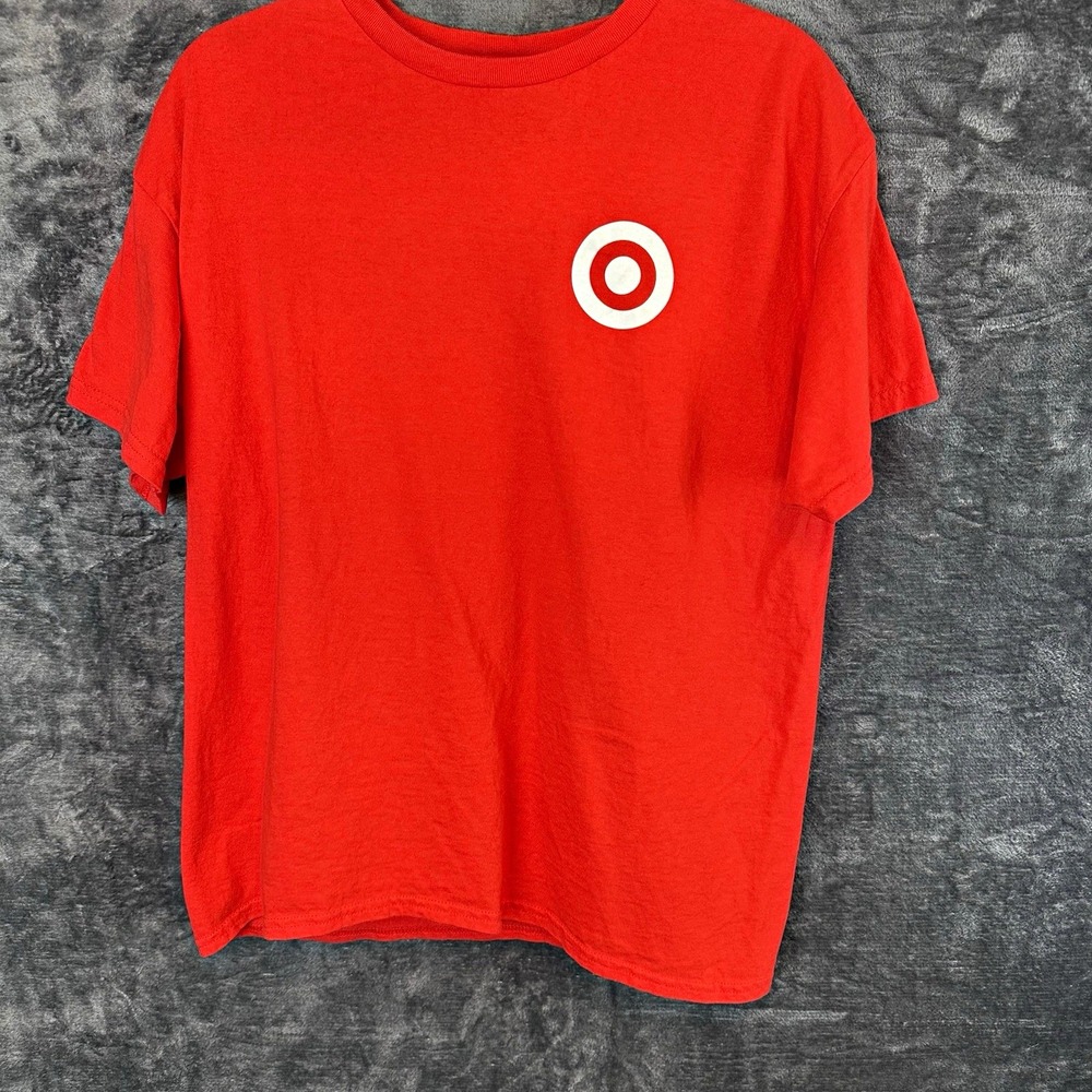 Gildan Heavy Cotton Mens L Red Short Sleeve Crew Neck Target Bullseye Logo Tee